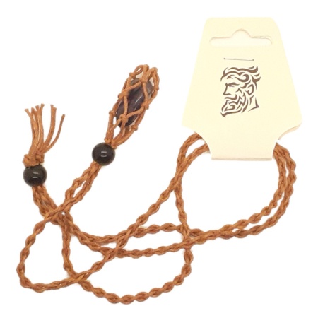 Brown String Necklace and Dark Purple Stone brown-string-necklace-stone-001