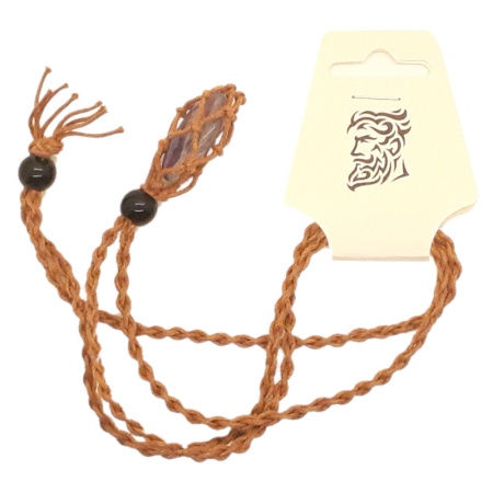 Brown String Necklace and Light Purple Stone brown-string-necklace-stone-002
