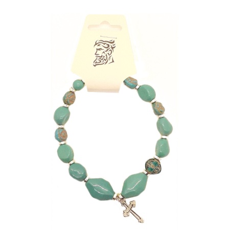 Turquoise Beads Bracelet with Cross 10" green-beads-bracelet-with-cross_10inches