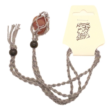 Grey String Necklace and Light Brown Stone grey-string-necklace-stone-001