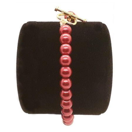 Red Beads Bracelet 7" 1/2 red-beads-bracelet-with-golden-toggle-clasps-7-half-inches