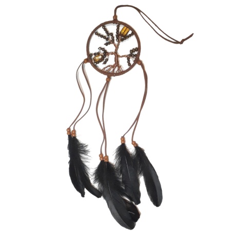 Tree of Life Black Feathers Brown Beads 4" tree-of-life-black-feathers-brown-beads-dia-4inches