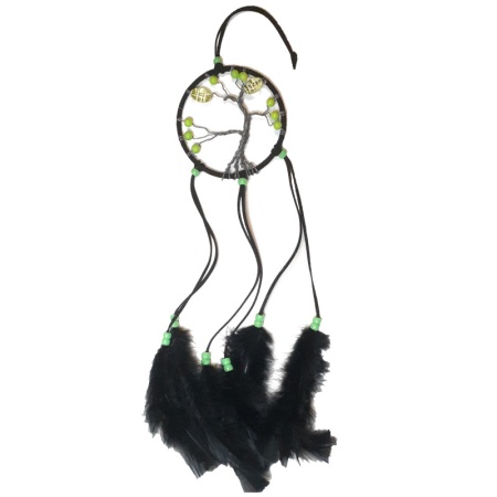 Tree of Llife Black Feathers Green Beads 4" tree-of-life-black-feathers-green-beads-dia-4inches
