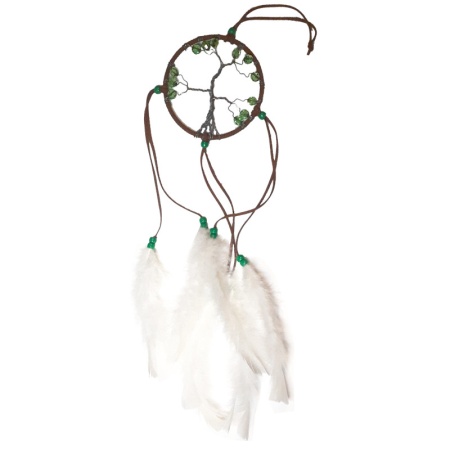 Tree of Life White Feathers Green Beads 4" tree-of-life-white-feathers-green-beads-dia-4inches