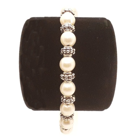 White Beads with Silver Spacers Bracelet 7" 1/2 white-beads-silver-spacers-bracelet-7-half-inches
