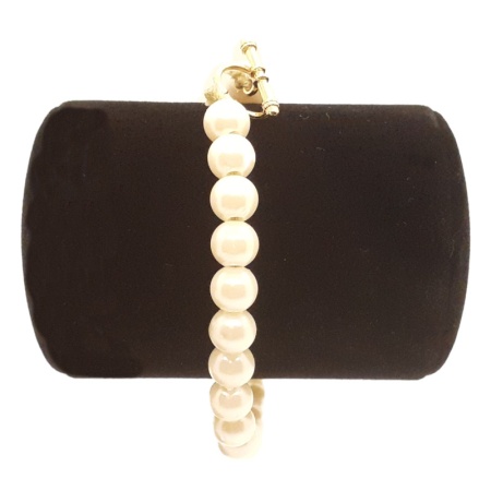 White Large Beads Bracelet 8" white-large-beads-bracelet-with-golden-toggle-clasps-8-inches